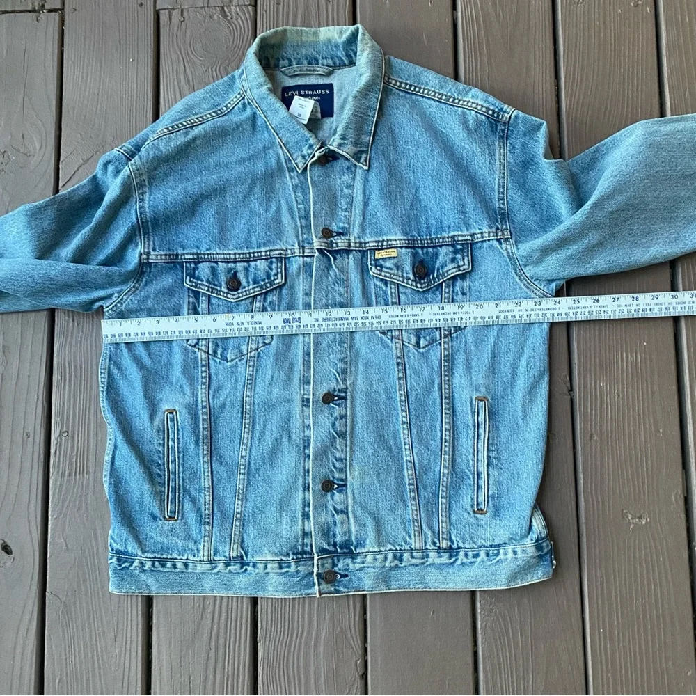 Levi Strauss Signature Mens XL Denim Trucker Jacket Blue Jean Biker Workwear - Picture 8 of 14